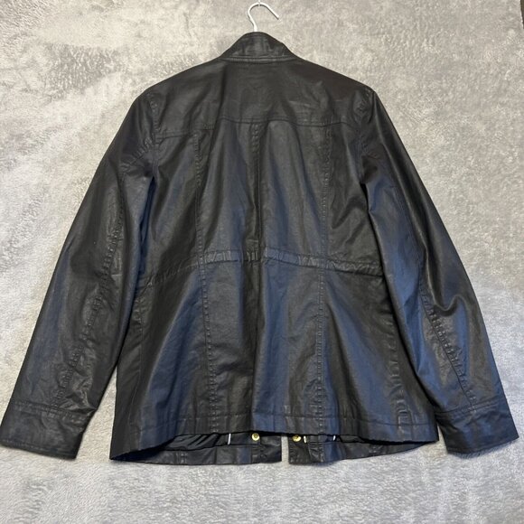 Tommy Hilfiger Waxed Utility Jacket Women's Blk Large With Gold Snaps & Zipper - Picture 2 of 13